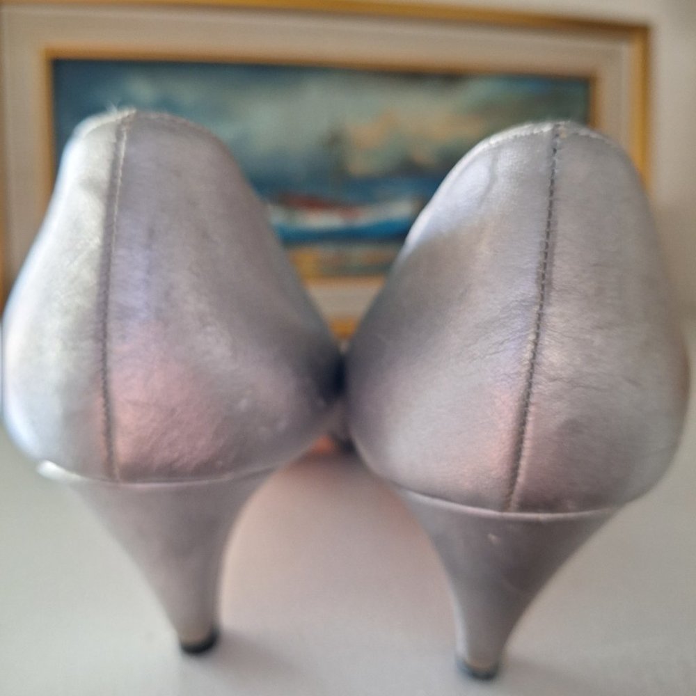 Versani Heels Silver with Mesh Peep Toe Vintage Size 9, Made in Italy - Picture 7 of 14